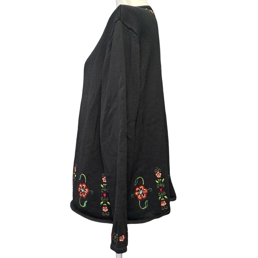 Floral Embroidered Cardigan Black Cottagecore Button Front Womens XL - Picture 2 of 9
